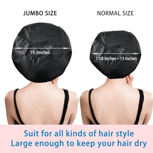 Super Jumbo Shower Cap 2 PCS Waterproof Shower Caps for Women, Extra Large Shower Cap, Reusable Super Large Bath Caps Hair Cap for Long Thick Curly Hair, Locs, Twist Braids - Black + White - color: Black + White