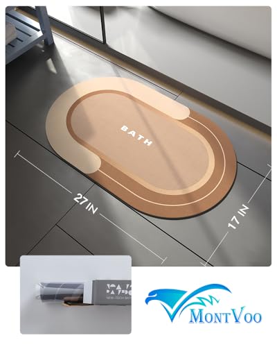 MontVoo Bath Mat - Non Slip, Quick Dry, Stain Resistant Bath Mat Rug for Bathroom Floor - Easy Care Shower Rug for Outside Bathtub - 17"x27" Brown - color: Brown, size: 17"x27"