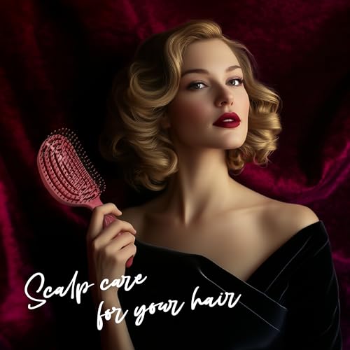NuWay® DoubleC® Pro Professional Detangling Hair Brush – Patented Double Curve Scalp Care Brush for Gentle Detangling, Blow-Dry Styling & Wet or Dry Hair (Red) - color: Red