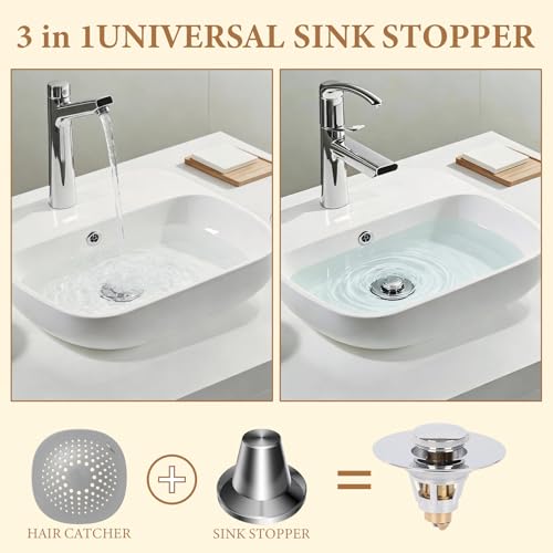 Bathroom Sink Stopper – Universal Bathroom Sink Drain Strainer with Hair Catcher Anti-Clog Pop-Up Drain Plug for 1.1–1.5 inch US Standard Openings