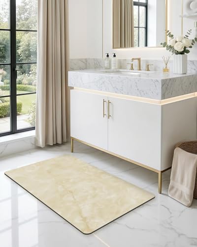 DEXI Bathroom Mat Ultra Thin, 32x20 Non Slip Bath Rug for Shower Floor, Absorbent Quick Dry Marble Bathmats Low Profile, Beige - color: Beige, size: 32" X 20" (Rectangular)