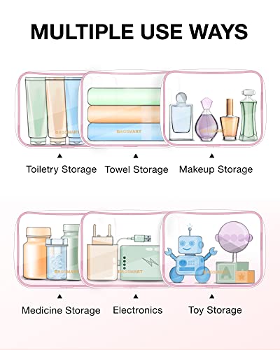 BAGSMART Clear Toiletry Bag, 3 Pack TSA Approved Travel Toiletry bag Carry on Travel Accessories Bag Airport Airline Quart Size Bags Water Repellent Makeup Cosmetic Bag for Women (Pink-3pcs) - color: Candy Pink, size: 3 Pack, Medium