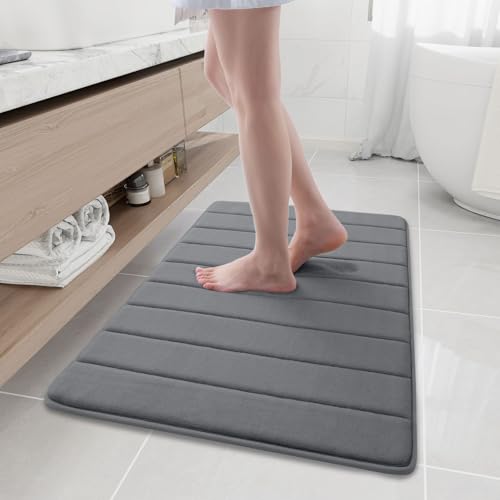 Buganda Memory Foam Bath Mat, 35.4" x 24", Ultra Soft Bathroom Rugs, Water Absorbent and Machine Washable Bath Rug Runner for Bathroom, Shower, and Tub, Grey - color: Grey, size: 35.4" X 24"