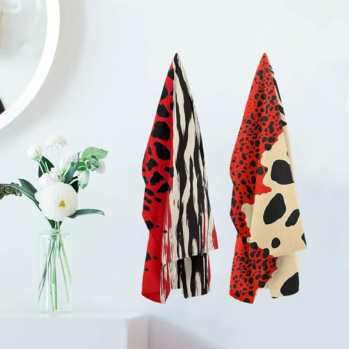 Leopard Print Hand Towels Set of 2, Red Black Splice Decorative Bath Towels for Bathroom Kitchen Home Spa Hotel Yoga,Bathroom Decor Accessories - color: Leopard Print