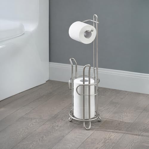 SunnyPoint Bathroom Toilet Tissue Paper Roll Storage Holder Stand with Reserve, The Reserve Area Has Enough Space to Store Mega Rolls (SN) - color: Satin Nickel