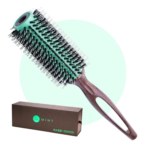 MINT Eco-Friendly Boar Bristle Round Brush for Blow Drying | Durable Blowout Styling for All Hair Types | Ceramic Round Brush with Hand-Crafted Wooden Handle (30 mm) - size: 30 mm Round Brush