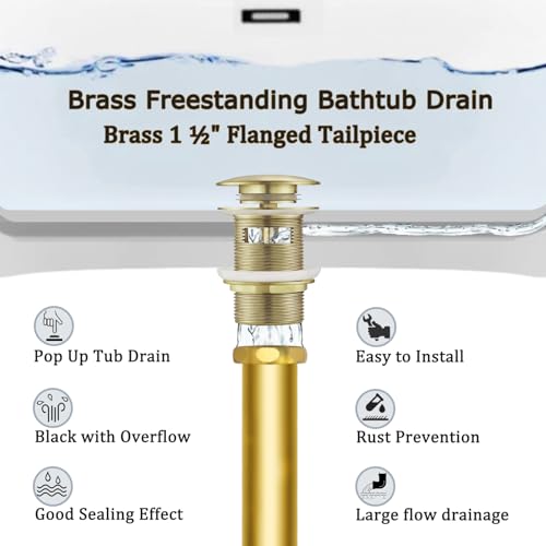 Free Standing Tub Drain Kit, Freestanding Tub Drain, Pop-Up Freestanding Bathtub Drain Stopper, Compatible with Freestanding Bathtub Drain Rough-in Kit (Brushed Gold) - color: Brushed Gold