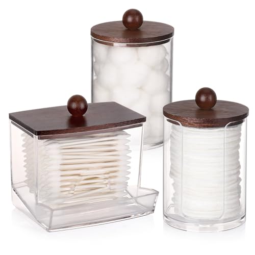 Tbestmax Bathroom Organizer Accessories Set-10 oz,7 oz Qtips Holder Storage with Bamboo Lids, Cotton Ball/Swabs Dispenser, Apothecary Jar 3 Pcs - color: Group B-honey-coloured