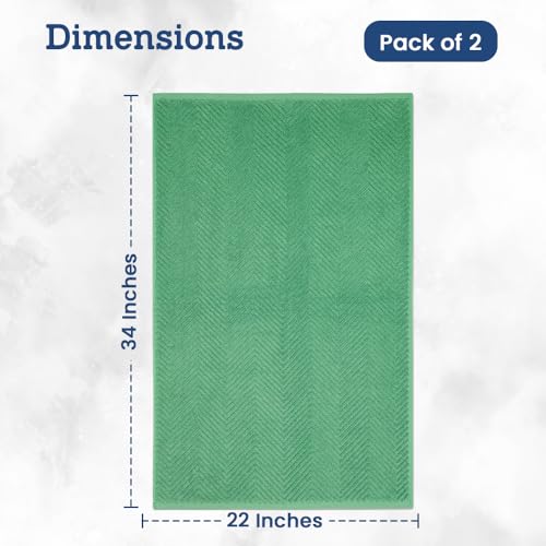 Casa Lino 100% Cotton Bath Mat Set of 2 (NOT A Rug) - 34" x 22" Bathroom Floor Towels - Machine Washable, Soft, Highly Absorbent & Quick Dry Bath Floor Towel (Green) - color: Green