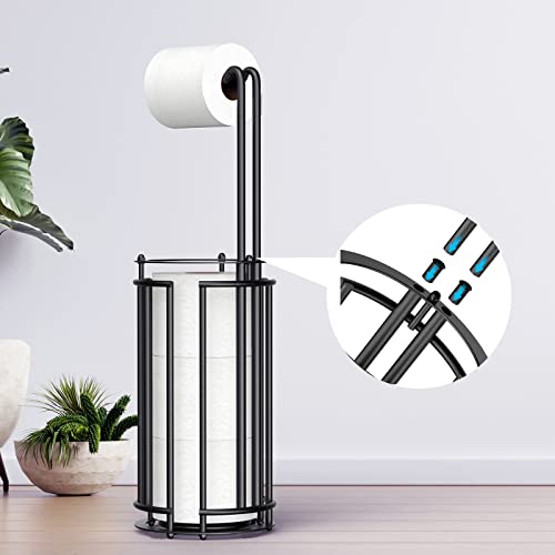 Meangood Toilet Paper Holder Stand and Tissue Paper Roll Dispenser for 4 Mega Rolls, Bathroom Free Standing Tissue Roll Storage Holder Rack, Detachable (Matte Black) - color: Black