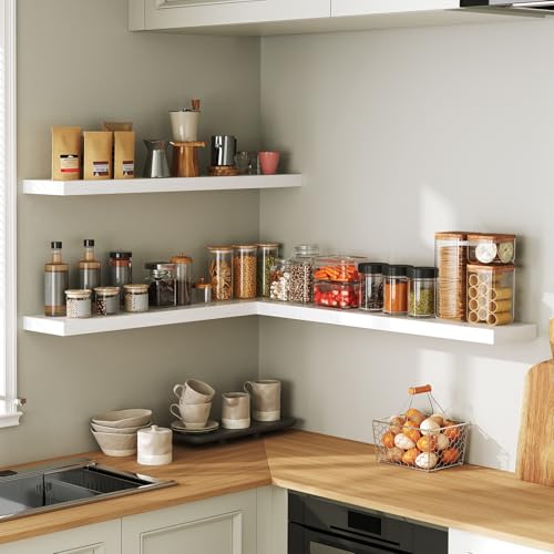 RALGEND Floating Shelves for Wall, 31.5" Long Wall Shelf Set of 3 with Invisible Brackets, Hanging Shelves Farmhouse Home Decor for Bathroom, Living Room, Bedroom, White 8301BJP3WT - color: White, size: 31.5 Inches