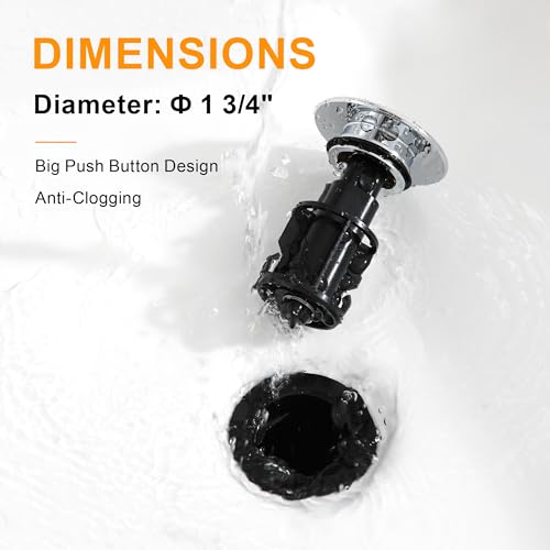 TIORIY Vessel Sink Drain Without Overflow, Bathroom Pop up Sink Drain Fit for 1 3/4 Inch Vessel Sink, Built-in Anti Clogging Sink Stopper, Chrome - color: No Overflow Chrome