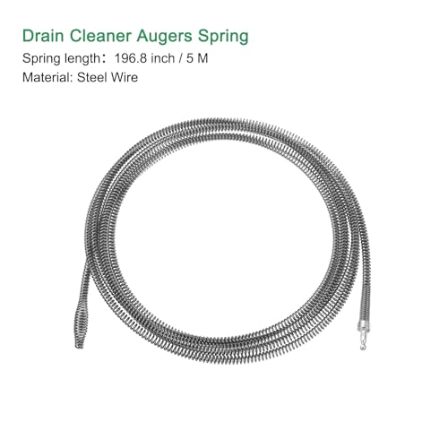 uxcell 1 Pcs Drain Clog Remover 196.8 inch 5 M 10mm Thick, Drain Augers Hair Remover Spring Cable with Electric Drill Connector, Plumbing Snake for Kitchen Sink, Bathtub Drain Toilet - size: 196.8 Inch