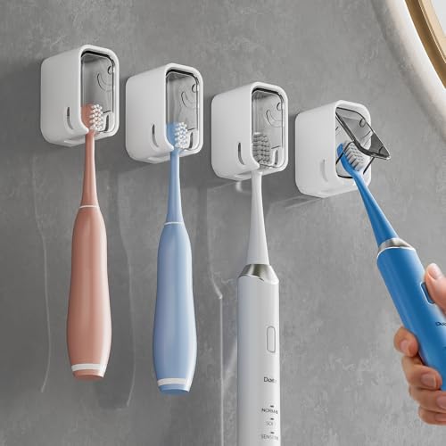 Toothbrush Holders for Bathroom【Innovation Single Slot Design】 2PCS Toothbrush Holder Wall Mounted with Cover for Shower, Single Toothbrush Dispenser Storage Organizer for Family & Travel - color: Grey-4pcs