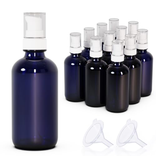 12Pack 4oz Bue Glass Pump Bottles, 120ml with White Pump, Empty Refillable Travel Small Container For Lotion Cream Essentil Oil Shampoo (4oz Blue) - size: 4oz Blue