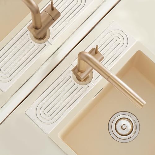 Faucet Mat for Kitchen Sink with Sandpaper, Diatomaceous Earth Faucet Splash Guard, Fast Drying Sink Protector Stone, Water Absorbing Stone Mat for Bathroom Sink Counter, Gift for Mother's Day, White - size: 16" x 3.9"