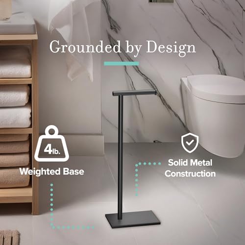Gatco 1431MX Modern Square Base Toilet Paper Holder Stand, Matte Black, 22.25"H - color: Matte Black, 22.25"h
