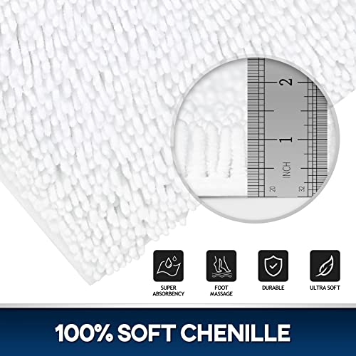 TREETONE Chenille Bath Mat 3 Piece Bathroom Rugs Set, 20x20 Inchs U-Shape Contoured Toilet Mat & 20x32 Inchs Rug & Lid Cover, Soft, Water Absorbent Plush Rugs for Tub Shower & Bath Room -White - color: White, size: Set of 3-Medium 20" x 30"/Contour/Lid Co