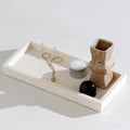 Jewelry Tray Bathtub, Travertine Stone Look, Off White, Small | Decorative Perfume Tray, Marble Vanity Organizer Plate, for Ring Soap Towel Small Things on Kitchen Sink Bathroom Countertop