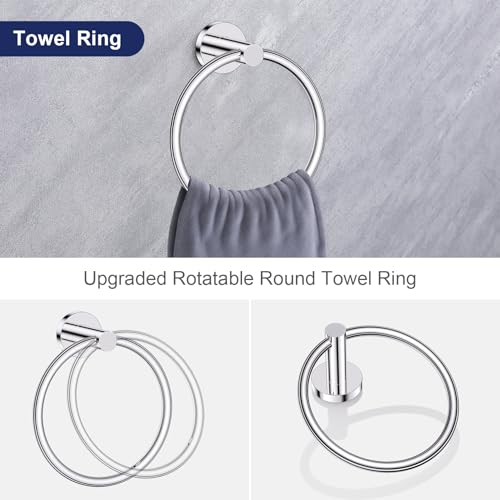 Lairuier Polished Chrome Bathroom Hardware Set, 10-Piece Towel Bar Set SUS304 Stainless Steel Bathroom Hardware Accessories Set Round Towel Holder Set Wall Mounted - color: Polished Chrome, size: 10-Piece Standard Set
