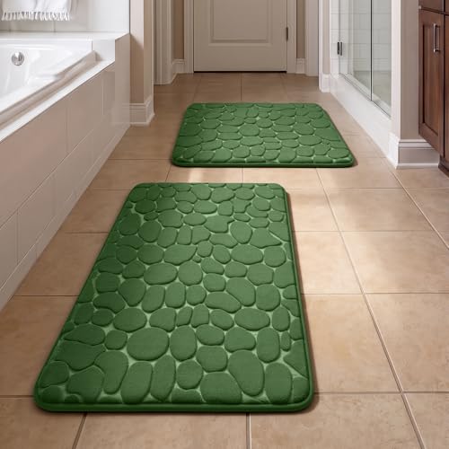YIHOUSE Bathroom Rugs Mat Set, Memory Foam Bath Mat 2 Piece Green | 17x24&20x32, Non Slip, Water Absorbent, Washable, Bath Mat For Bathroom, Sink and Toilet - color: Grass Green, size: 2' x 1'5" (Rectangular)
