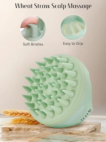HEETA Scalp Massager Hair Growth with Soft Silicone Bristles to Remove Dandruff and Relieve Itching, Shampoo Brush for Hair Care & Relax Scalp, Scalp Scrubber for Wet Dry Hair (Green & Beige) - color: Beige & Green