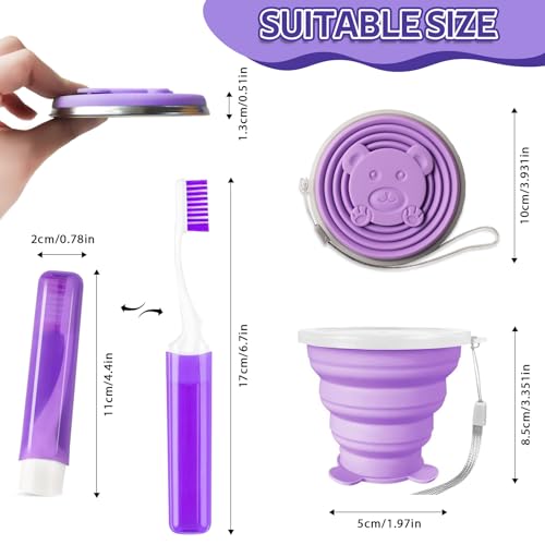 Toothbrush Travel Case, Travel Toothbrush Silicone Collapsible Toothbrush Cup, Travel Toothbrush Set Suitable for Business Camping Travel or Daily Use (Purple) - color: Purple