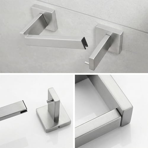 Toilet Paper Holder Wall Mount Brushed Nickel, Stainless Steel Toilet Tissue Roll Holder Bathroom Square Toilet Paper Towel Roll Holder, Double Post Pivoting Tissue Handle - color: Brushed Nickel