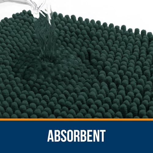 OLANLY Bathroom Rugs Sets 3 Piece, Soft Absorbent Chenille Bath Mat and U-Shaped Contour Toilet Rug, Non-Slip, Home Decor Accessories, Bath Mat Set for Floor (30"x20"+24"x16"+24"x20", Blackish Green) - color: Blackish Green, size: 30" X 20" + 24" X 16" +