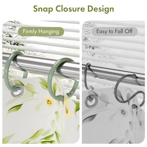 Amazer Plastic Shower Curtain Rings, 24 Pcs Shower Curtain Hooks, O Shape Sage Green Shower Curtain Hooks Rings, Easy to Snap Closure, Shower Hooks for Shower Curtain and Liner Bathroom - color: Sage Green, size: 24 Pack