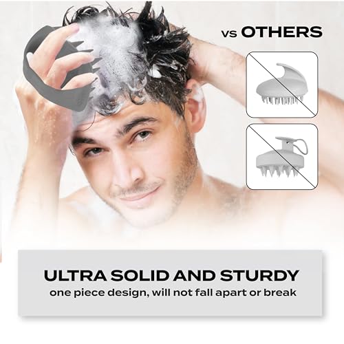 Long Bristle Large Square Silicon Shampoo Brush Head Scalp Massager Scrubber for Men and Women for Hair Growth Dandruff (Grey) - color: Grey