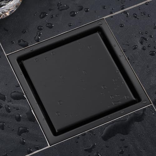 4 Inch Shower Floor Drain, SUS304 Stainless Steel Square Bathroom Floor Drain with Flange Reversible 2-in-1 Cover Insert Tiles for Filtering, Matte Black - color: Matte Black, size: 4 inch-Reversible