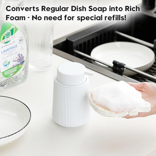 YAUKPH Striped Foaming Hand Soap Dispenser with Leak-Proof Pump for Bathroom and Kitchen Countertop 11oz White - color: White, size: Foaming Dispenser