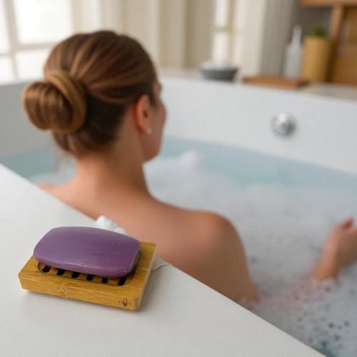 Bamboo Soap Dish – 2-Pack Self-Draining Soap Dish for Shower – Natural Bamboo Wood Tray for Bathroom with Drainage – Wooden Holder for Kitchen, Bath, Sink