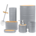 CERBIOR Bathroom Accessories Set 6 Piece Bamboo Bath Ensemble Includes Soap Dispenser, Toothbrush Holder, Toothbrush Cup, Soap Dish for Decorative Countertop and Housewarming Gift, Sriral Grey - style: Grey