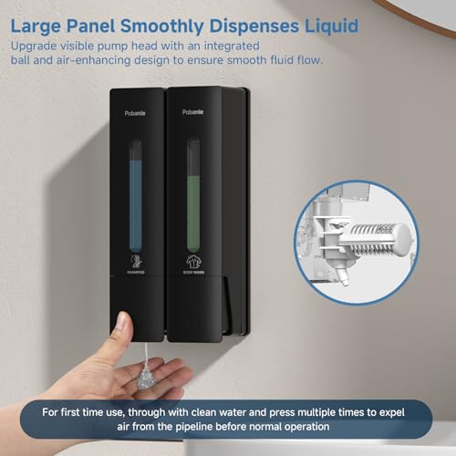 Shampoo Dispenser for Shower - Shower Soap Dispenser Wall Mounted No Drill - Shampoo Body Wash Dispenser 2 Chamber - Easy Install for Bathroom Hotel Black 800ml - color: Black