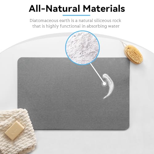 Stone Bath Mat, Dries Quickly, Non-Slip Diatomaceous Earth Bath Mats for Bathroom, Super Absorbent Stone Shower Mat, Easy to Clean, 23.5" x 15.5" Dark Gray