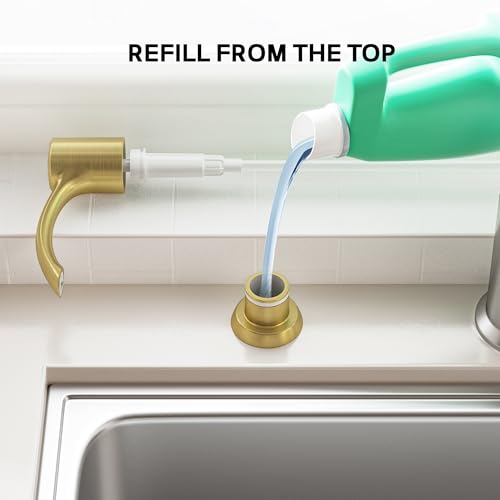 SAMODRA Built in Kitchen Sink Soap Dispenser (Brushed Gold) with 12 oz Large PET Lotion Bottle, Refill from Top - color: Gold Brushed, style: 12 oz Bottle