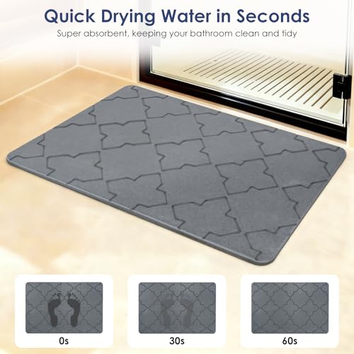 Large Stone Bath Mat for Bathroom Floor, Quick Dry Diatomaceous Earth Bath Mat with Non-Slip Back, Super Absorbent Diatomite Stone Mat for Shower, Easy to Clean, Natural(23.6" x 15.7" Dark Grey) - size: 23.6"*15.7"