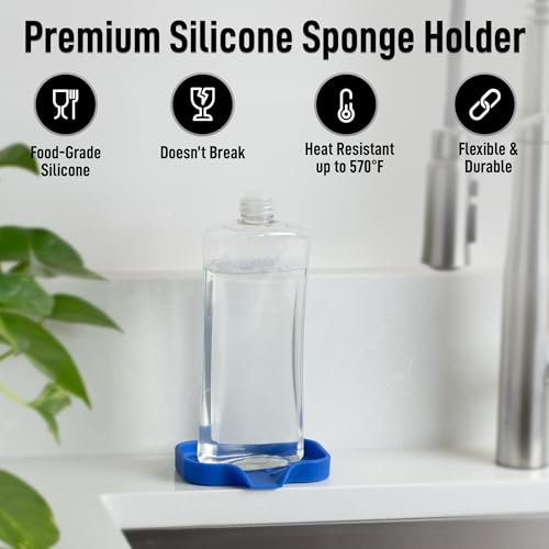 Zulay Kitchen Small Silicone Sponge Holder (4.9x3.3”) – Space-Saving Sink Organizer Tray for Sponge, Soap, Brush & More – Compact Non-Slip Dish for Kitchen & Bathroom (Turkish Sea) - color: Turkish Sea (Small), size: Small (4.9x3.3)