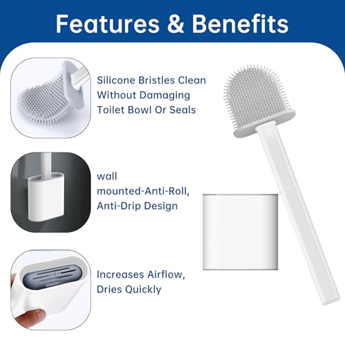 RV Toilet Bowl Brush by, Silicone Bristles, Wall-Mounted, Anti-Roll & Anti-Drip Design | Safe for RV Toilets, Travel Trailers, Campers | Durable & Easy to Clean | Made by RVers for RVers - color: White-1