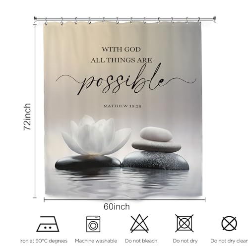 Zen Lotus Spa Shower Curtain 60Wx72L Inch Ink Quotes Meditation Inspirational Motivational Bible Bathroom Set Accessories Decor with 12 Pack Hooks - color: White Lotus, size: 60"W x 72"L (Pack of 1)