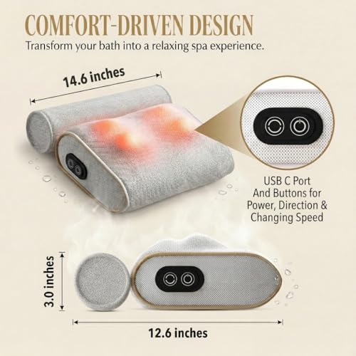 MONET Massaging Bath Pillow — Shiatsu Neck and Back Massager for Tub with 2 Speeds — IPX8 Waterproof Deep Kneading Comfort — 4 Massage Nodes USB-C Rechargeable — Spa Gift for Women — Fits All Tubs