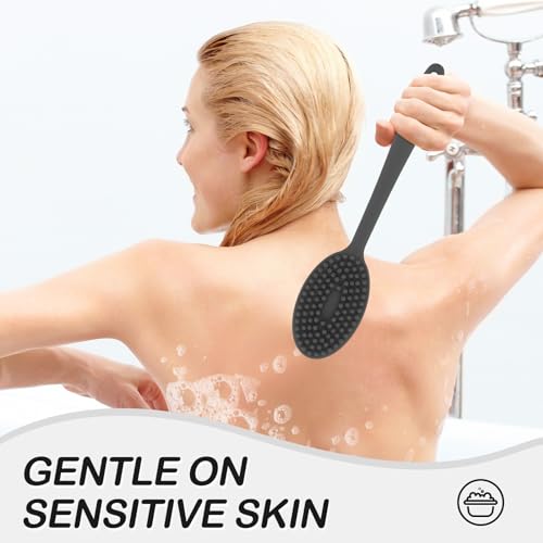 MateeyLife Silicone Body Scrubber Exfoliator with Handle, Gentle Back Scrubber for Shower, Bath Scrubber for Body - color: Gray