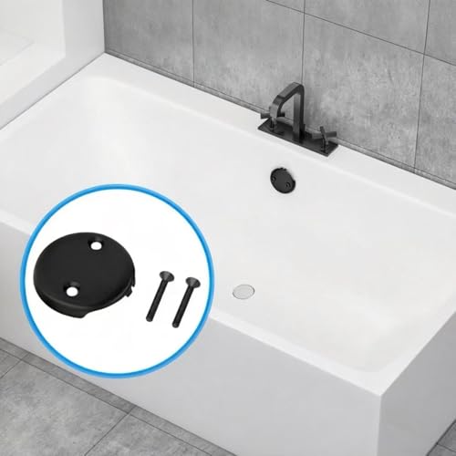 Two-Hole Bathtub Overflow Drain Cover, 81mm (3.18 inch) Diameter with 48mm Hole Spacing, Zinc Allo Cover with 2 Screws for Standard Tub (sub-Black) - color: Sub-black