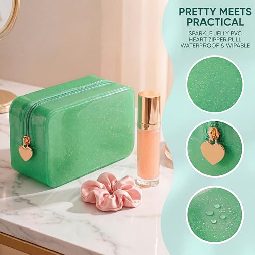 RSRSLEII Stardust Twinkle Jelly Travel Makeup & Toiletry Bag, Waterproof PVC Cosmetic Bag/Case for Women，Zipper SPF Beach Bag for Sunscreen Skincare and Daily Essentials (04Green) - color: 04Green
