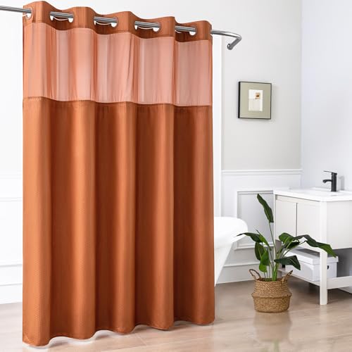 Mrs Awesome No Hook Shower Curtain with Snap-in Liner, Embossed Waffle Design Fabric Shower Curtain for Bathroom, Soft & Lightweight, 71x74, Taerracotta - color: Terracotta, size: 71"W x 74"L (Pack of 1)