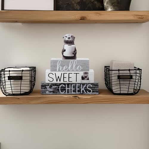 Cinnvoice 4 Pcs Otter Bathroom Decor Farmhouse Bathroom Decoration Western Hello Sweet Cheeks Table Centerpiece Gift for Christmas Valentines Back to School - style: Otter