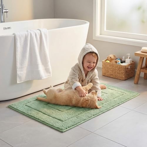 GRANNY SAYS Sage Green Bathroom Rugs Non Slip, 24" x 36", Large Bathroom Rugs Washable， Bath Rugs for Bath，Bath Mats for Bath Floor, Microfiber Bath Mat for Tub, Absorbent Shower Rug - color: Green, size: 2' x 3' (24" x 36")