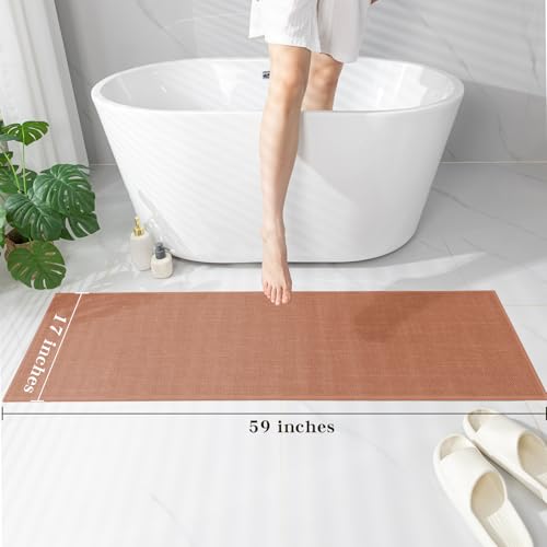 chakme Bathroom Rugs Mat 59x17, Ultra Thin Non Slip Bath Rug Runner Quick Dry Absorbent Bath Mat for Bathroom, (Dark Pink, 59"x17") - color: Dark Pink, size: 1'5" x 4'11" (Rectangular)